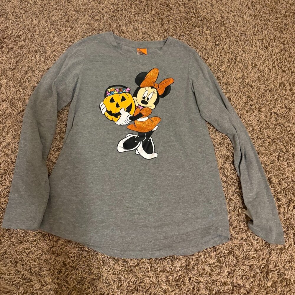 Disney Minnie Mouse Halloween Long Sleeve Top Girls XL 14/16 Gray Trick or Treat
